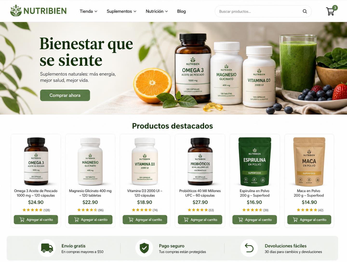 Ejemplo visual de e-commerce desarrollado como concepto de referencia